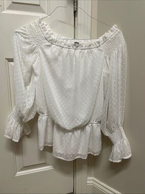 INC International Concepts White Swiss Dot Off-Shoulder Peplum Blouse
